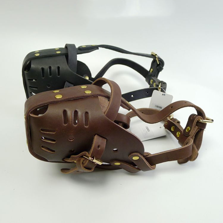 Premium Cowhide Dog Muzzle - Adjustable Leather Guard for Medium & Large Dogs