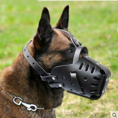 Premium Cowhide Dog Muzzle - Adjustable Leather Guard for Medium & Large Dogs